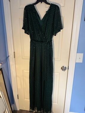 Women’s Forest Green Wrap Maxi Dress with Subtle Sparkle